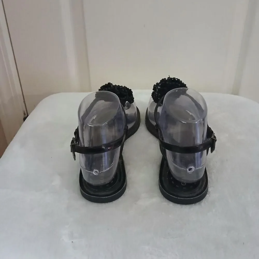 Y2K Vintage Mcbling Gianni Bini Black Beaded Cluster Flat Thong Sandals Festival